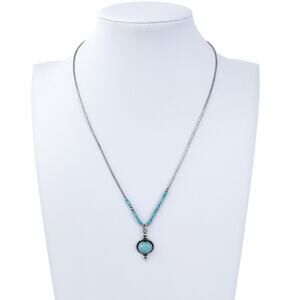 Estate Southwest Sterling Liquid Silver Blue Magnesite Bead Necklace 16”